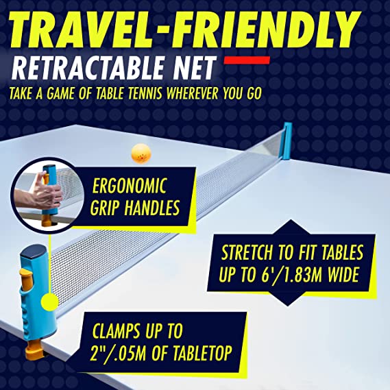 Professional Table Tennis Rackets and Balls, Retractable Net with Posts and Storage Case