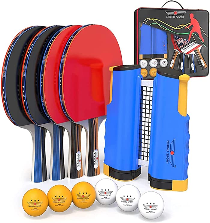 Professional Table Tennis Rackets and Balls, Retractable Net with Posts and Storage Case