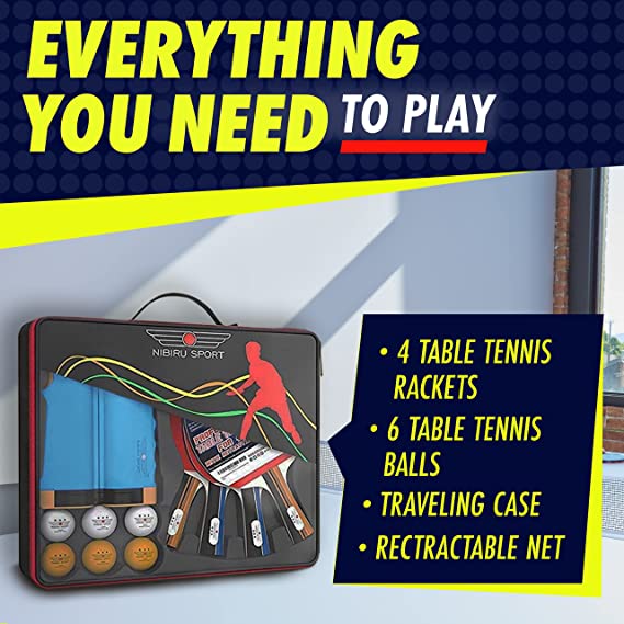 Professional Table Tennis Rackets and Balls, Retractable Net with Posts and Storage Case